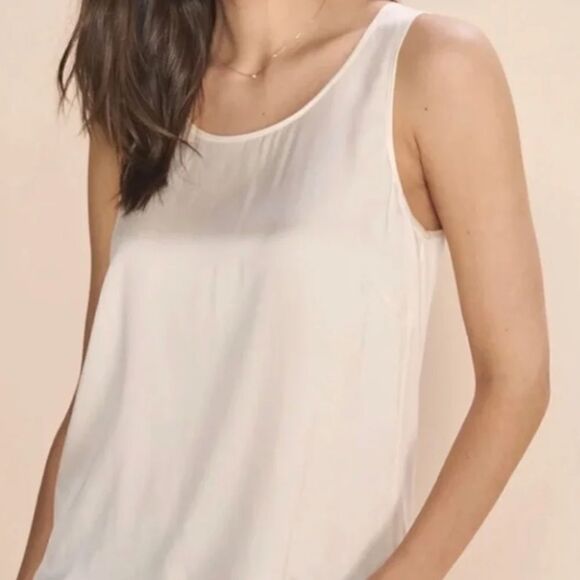 Patricia Fieldwalker Womens Silk Charmeuse Scoop Neck Ivory Champagne Tank - Picture 1 of 6